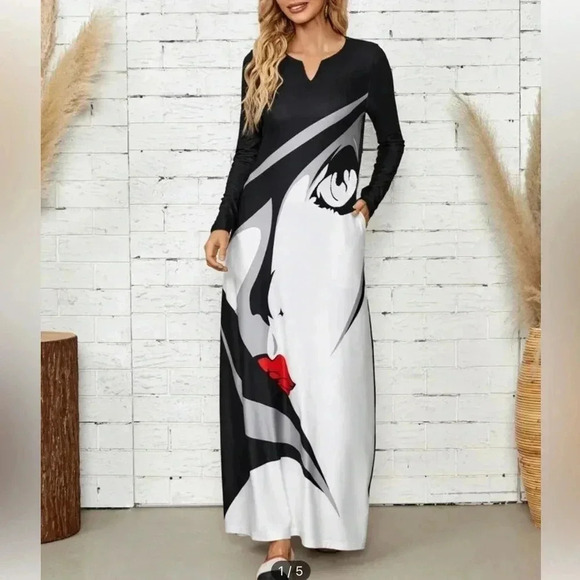 Notched Neck Figure Graphic Dress size XL12 - Picture 1 of 13